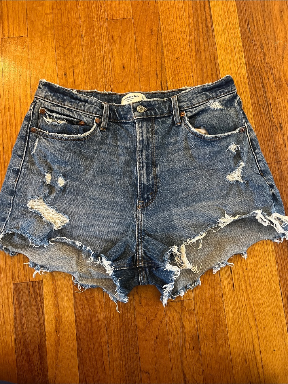 Abercrombie & Fitch Distressed Medium Blue Denim Cutoff Shorts